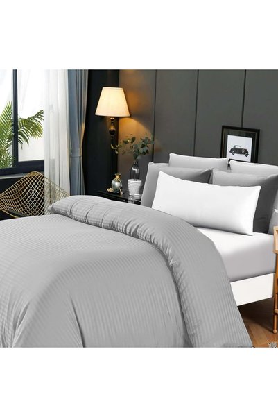 Generic King Duvet Cover 3pc Set, 100% Cotton 250tc Sateen 1cm Stripe, Size: ...