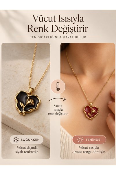 Yaşayan Gül — Isıyla Renk Değiştiren Kalp Kolye