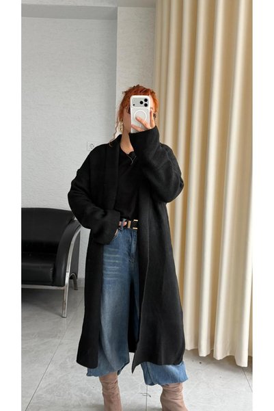 Bak'ap Cardigan lung premium Şardonlu, 50% lână, cu guler șal