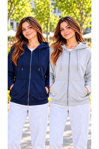 DAXİS Sportwear Company Advantageous Pack of 2 Women's Zippered Hooded Cardig...