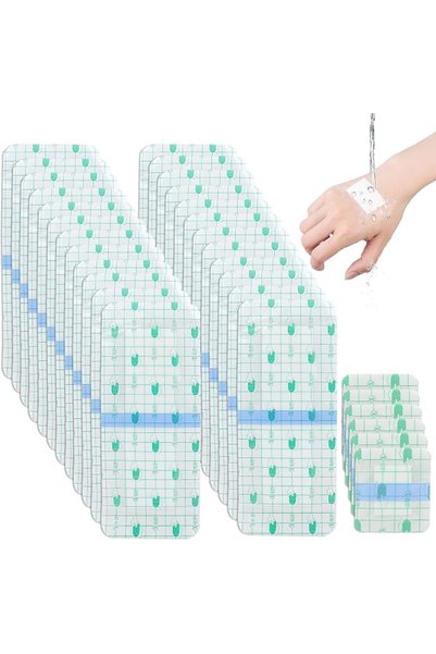 Bukela 30Pcs Waterproof Bandage, Clear Adhesive Dressing Tape with Cotton Abs...