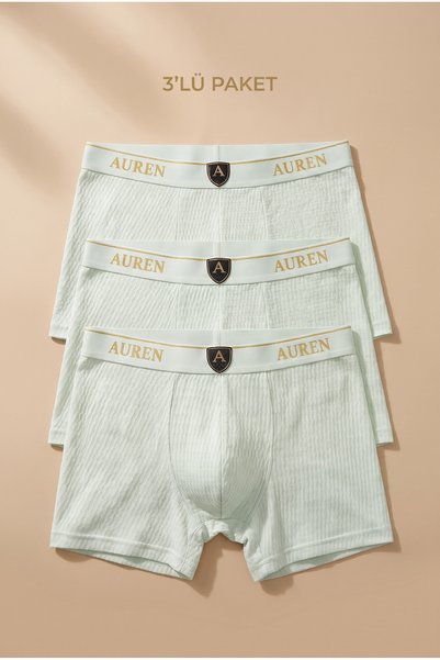 Auren Club Elite 3'lü Paket Yeşil Erkek Boxer — %95 Organik Pamuk,