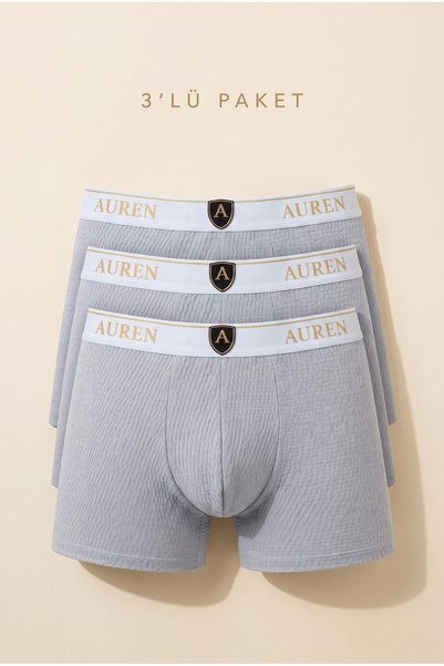 Auren Club Elite 3'lü Paket Mavi Erkek Boxer — %95 Organik Pamuk,