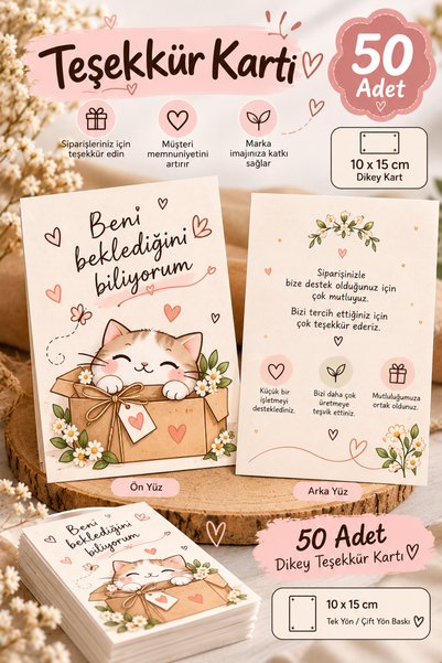 PAMEPAW Happy Cats Teşekkür Kartı 50 Adet