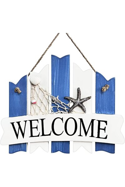 OEM Ξύλινο κρεμαστό διακοσμητικό WELCOME με θαλασσινό σχέδιο L804