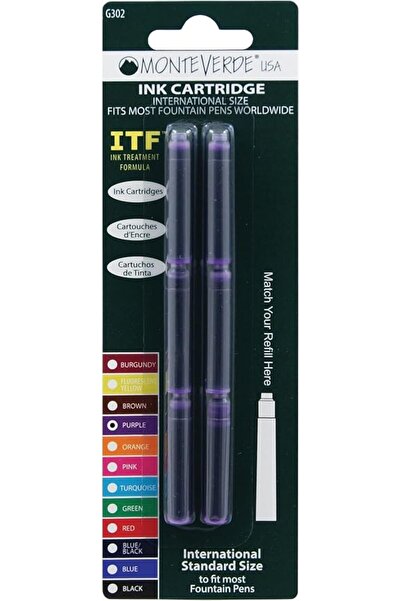 Monteverde خرطوشة حبر بحجم دولي تناسب أقلام الحبر، أزرق أسود، 6 قطع في العبوة...