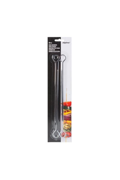 Alpina Set 4 frigarui metalice pentru gratar BBQ, carne si legume, lungime 24 cm