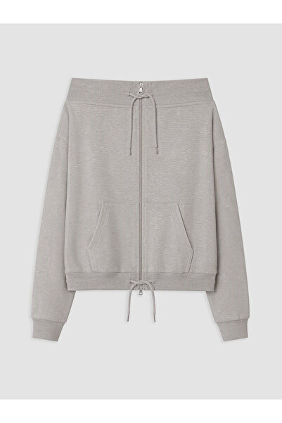 LC Waikiki Nevavm Farkıyla Lcw Curve Gray 2 Thread Plain Loose & Baggy Women's Zipper Sweatshirt