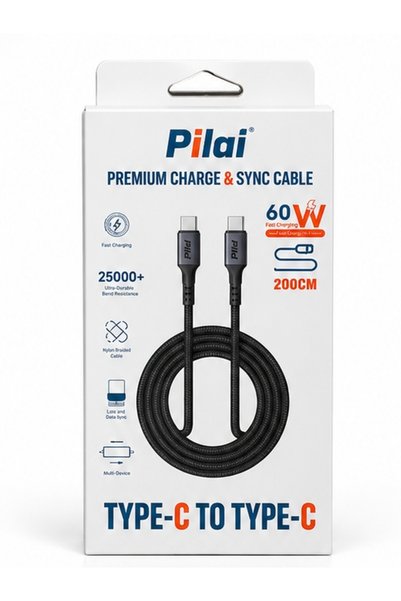 Pilai كيبل شحن ونقل بيانات Type-C إلى Type-C بقوة 60 واط – طول 200 سم