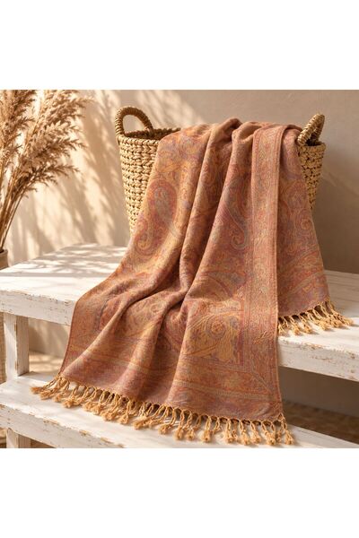 BIJUTERI Flr-5030 Dusty Rose Mustard Paisley Patterned Double-Sided Pashmina Shawl |   Eos Collective