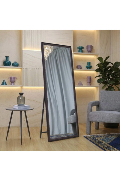Generic مراية بستاند خشبي بتصميم فاخر ــ بني اسود ــ 65x165سم
