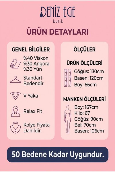DenizEge Kadın İtalyan Yün Angora Kazak Ekru