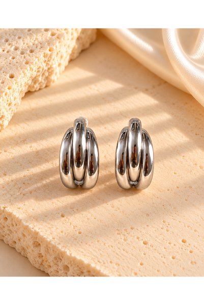ACAR TAKI Triple Looking Silver Color Bombed Earrings Acr9715