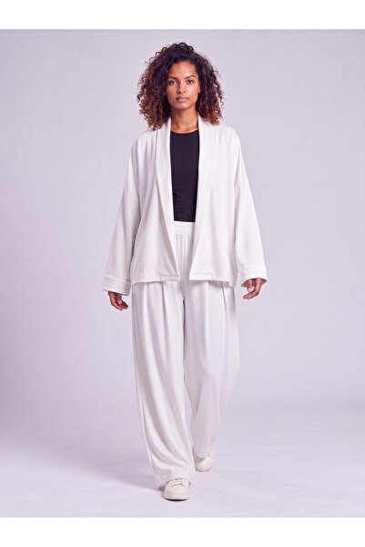 Bold & Young Women's White Modal Fabric Off-Shoulder Folded Cuff Loose-Fit Jacket