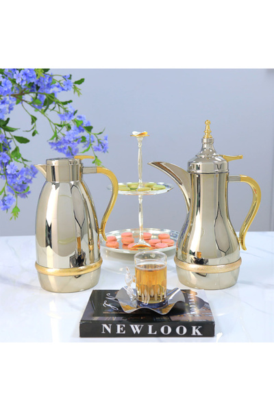 Generic Elegant and Luxurious Thermos Set - Stainless Steel - Gold - 1 - 0.7 Liters