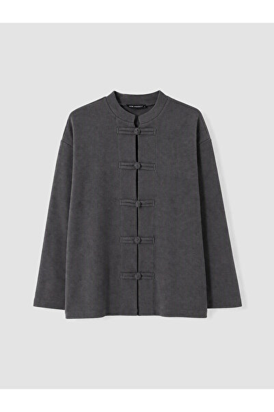 LC Waikiki Lcw Modest Anthracite Thessaloniki Plain Short Women's Cardigan wi...
