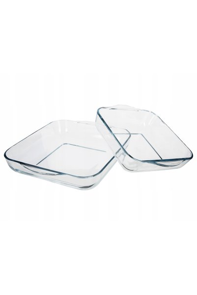 Borcam By Pasabahce Tăvi de copt din sticlă, pătrate, 2 bucăți, 28cm + 22cm, ...