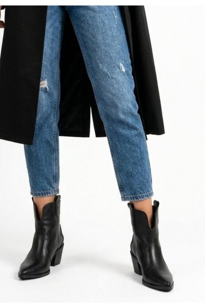 HWNLİFE Yofu Black Leather Heeled Boots