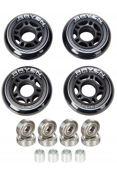Raven 4x Roți pentru patine cu rotile negre de 70mm + 8x Rulmenți Abec9