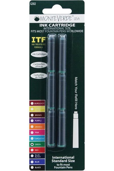 Monteverde خرطوشة حبر بحجم دولي تناسب أقلام الحبر، أزرق أسود، 6 قطع في العبوة...