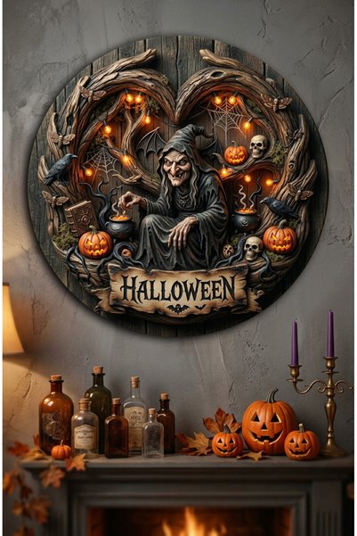 time in a tin retro 1960 Halloween Cadılar Bayramı Temalı Figürlü MDF Duvar v...