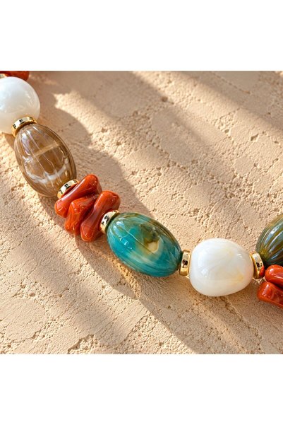 BIJUTERI Kly-1078 Turquoise, Tile and Cream Chunky Beaded Necklace |   Eos Collective