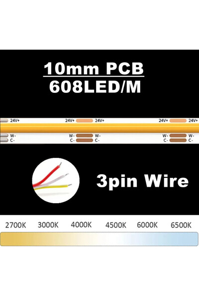 Choice شريط إضاءة LED من نوع COB بطول 3 أمتار، يعمل بجهد 24 فولت تيار مستمر، ...