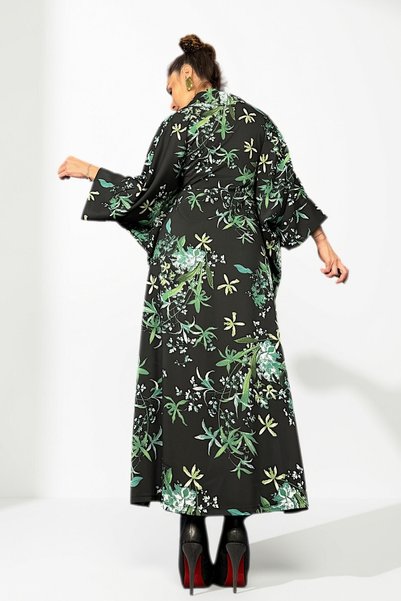 Quincey Green Patterned Long Kimono