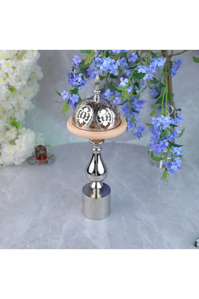 Generic مبخرة من ستانلس ستيل ورخام بتصميم فاخر ــ فضي وبيج ــ 19×19×48سم
