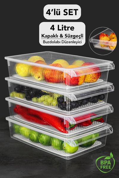 Meleni Home Organizator pentru frigider cu 4 compartimente de 4 litri cu capa...