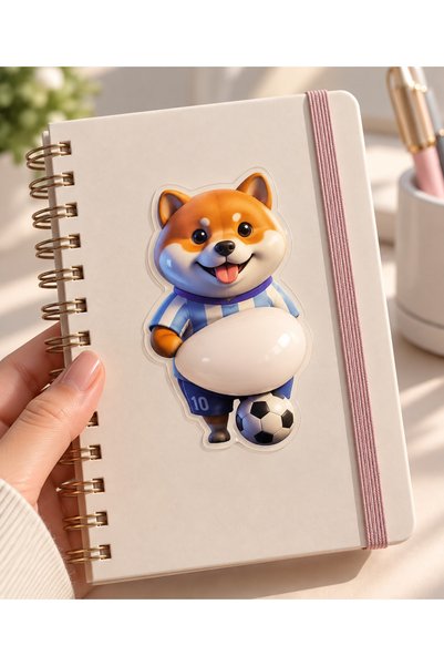 MAISON GLOWEN Sevimli Futbolcu Köpek Figürlü 3D Kabarık Yapışkan Sticker – Defter, Telefon ve Kırtasiye Süsü