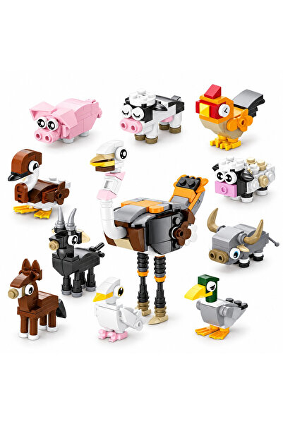 AMAMIA Set de Constructie Animale de Ferma 10 in 1, 335 Piese, 10 Modele, Juc...