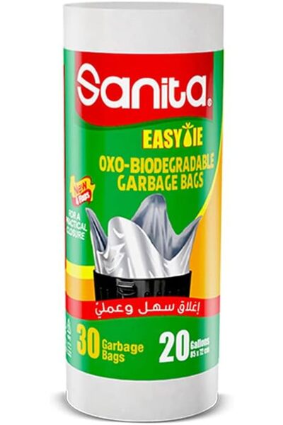 Generic أكياس قمامة سانيتا إيزي تاي القابلة للتحلل الحيوي، 30 لفة، سعة 20 جال...