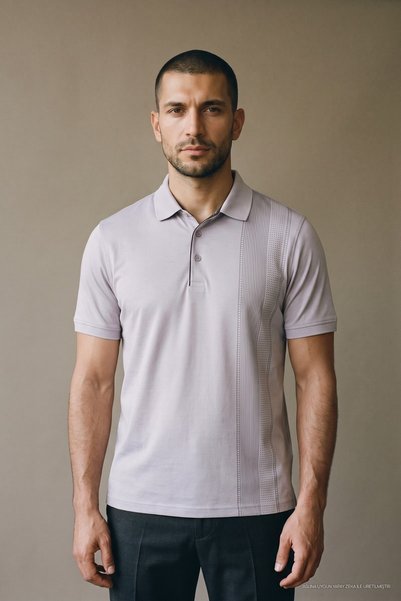 Maccali Tricou liliac pentru bărbați, cu guler polo și panouri cu model vertical