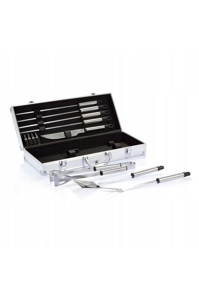NO BRAND Set de ustensile pentru grătar BBQ, 12 piese, cutie PROFI