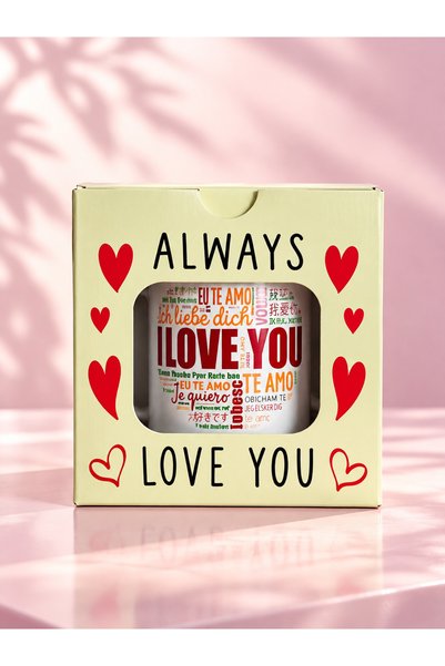 MAISON GLOWEN Aşk Temalı Kutulu Seramik Kupa Bardak – I Love You Tasarımlı Sevgiliye Romantik Hediye