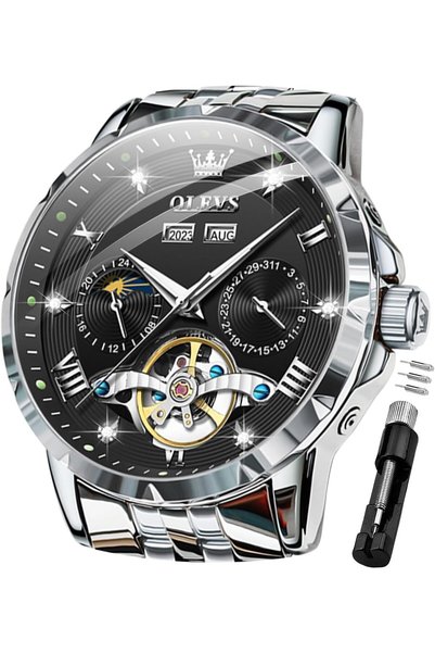 Generic Leather Watches for Men, Big Face Stainless Steel Analog Quartz Watch...
