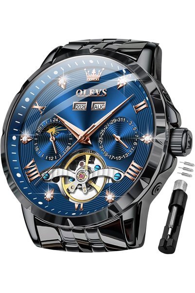 Generic Leather Watches for Men, Big Face Stainless Steel Analog Quartz Watch...