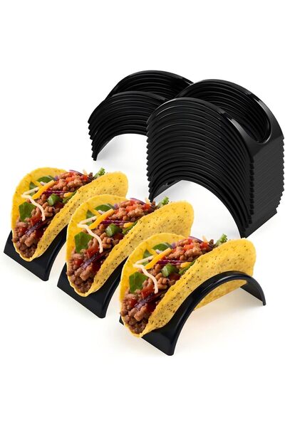 KASTWAVE 24 Pcs Taco Holder Stands, Black Single Large Taco Tray Plates, Mexi...