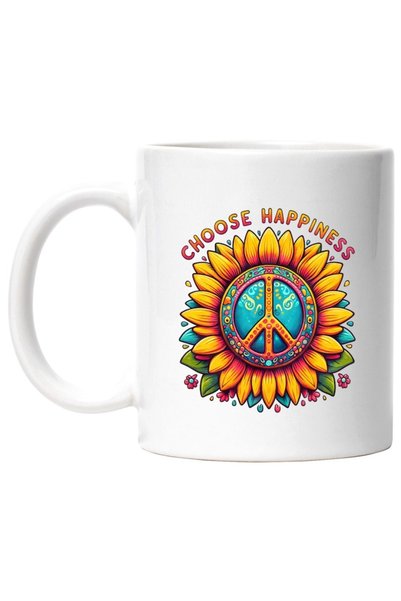 INOVATIX Personalized white mug, peace sign in sunflower Choose happiness, hi...