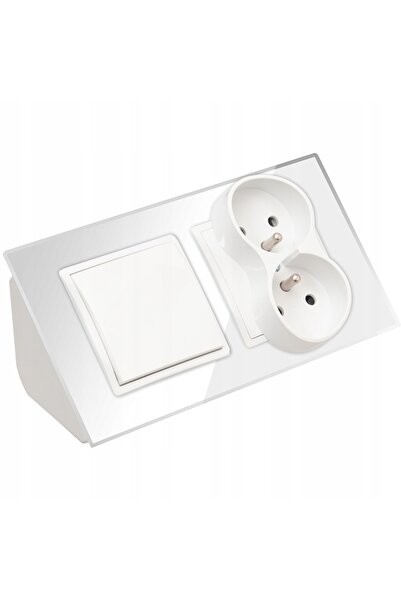 ADELID Priză de colț pentru mobilier cu sticlă dublă, cu întrerupător, albă, ...