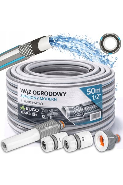NO BRAND Furtun de grădină din cauciuc 1/2 " 50m 4 straturi, plus set asperso...