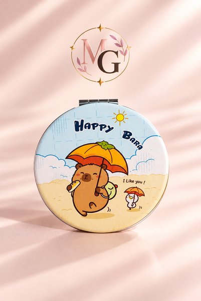 MAISON GLOWEN Happy Bara Sevimli Kapibara Desenli Katlanabilir Metal Makyaj ve Plaj Aynası