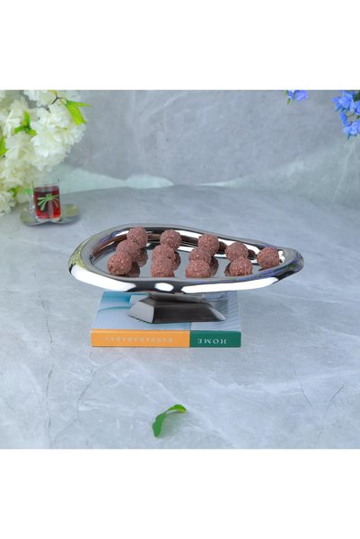 Generic Elegant Design Stainless Steel Oval Serving Plate - Silver - 33X21X9 cm