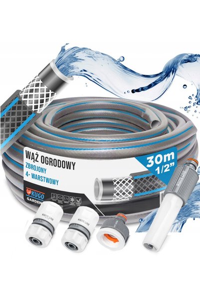 NO BRAND Furtun de grădină din cauciuc 1/2 " 30m 4 straturi + set conectori p...