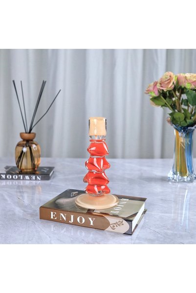Generic Luxury Red Decorative Candlestick with Elegant Base - 4X23 cm