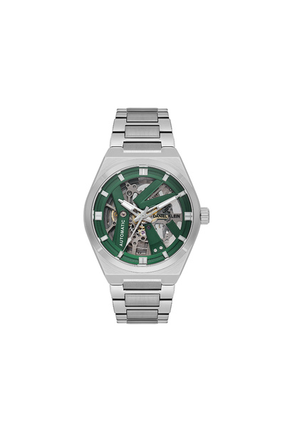 Daniel Klein Skeleton Silver Stainless Steel Automatic Watch for Men DK.1.142...