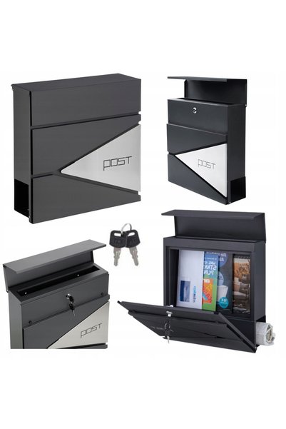 LeanToys Cutie poștală mare pentru scrisori și ziare, antracit, cu inscripția...