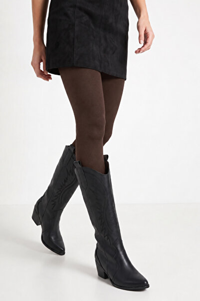 FOLLOWIN Women's Black Cowboy Boots Western Embroidered Below-Knee Thick Heel...