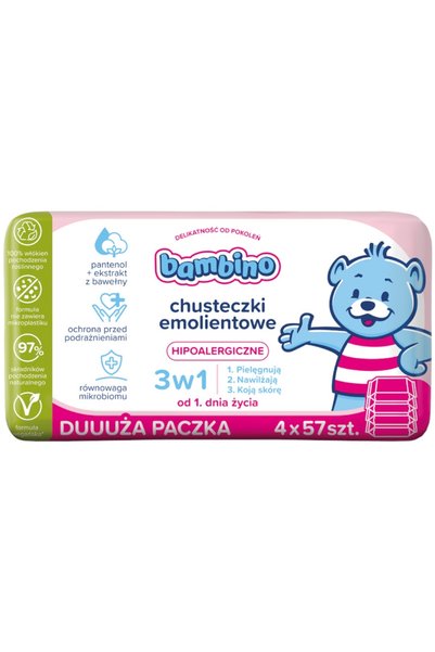 Bambino Șervețele Emoliente Hipoalergenice pentru Bebelusi și Copii 4x57 buc.